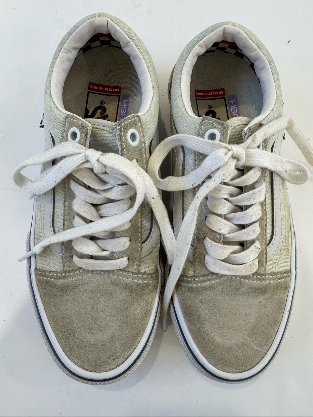 Vans Old Skool Pro Skateboarding Size 5 White Suede Canvas Sneakers